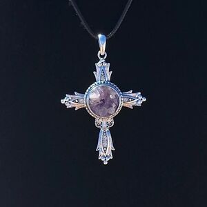 Devine Amethyst cross with 24 inch cord necklace